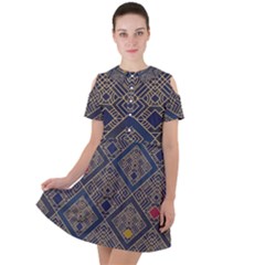 Pattern Seamless Antique Luxury Short Sleeve Shoulder Cut Out Dress 