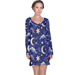 Night Moon Seamless Long Sleeve Nightdress