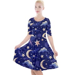 Night Moon Seamless Quarter Sleeve A-line Dress