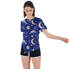 Night Moon Seamless Asymmetrical Short Sleeve Sports T-shirt