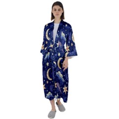 Night Moon Seamless Maxi Satin Kimono by Maspions