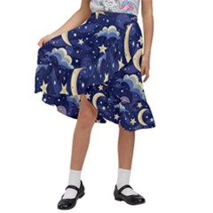 Night Moon Seamless Kids  Ruffle Flared Wrap Midi Skirt by Maspions