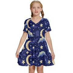 Night Moon Seamless Kids  Short Sleeve Tiered Mini Dress