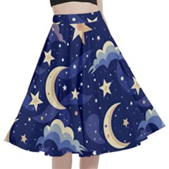 Night Moon Seamless A-line Full Circle Midi Skirt With Pocket