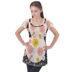 Space Flowers Universe Galaxy Puff Sleeve Tunic Top