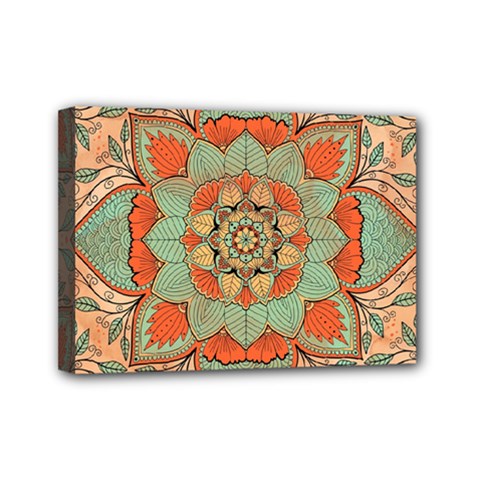 Mandala Floral Decorative Flower Mini Canvas 7  X 5  (stretched)