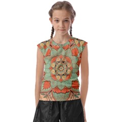 Mandala Floral Decorative Flower Kids  Raglan Cap Sleeve T-shirt