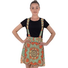 Mandala Floral Decorative Flower Velvet Suspender Skater Skirt by Maspions