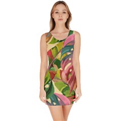 Monstera Colorful Leaves Foliage Bodycon Dress