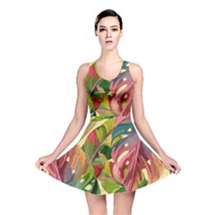 Monstera Colorful Leaves Foliage Reversible Skater Dress