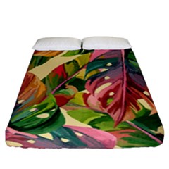 Monstera Colorful Leaves Foliage Fitted Sheet (california King Size)