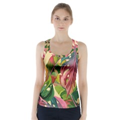 Monstera Colorful Leaves Foliage Racer Back Sports Top by Maspions