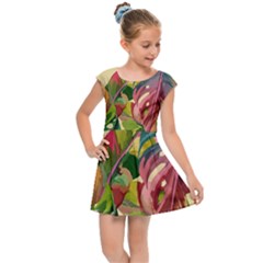 Monstera Colorful Leaves Foliage Kids  Cap Sleeve Dress