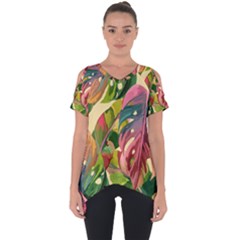 Monstera Colorful Leaves Foliage Cut Out Side Drop T-shirt