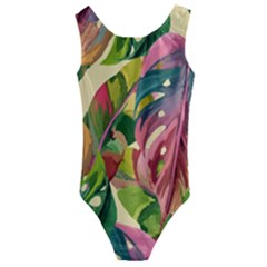 Monstera Colorful Leaves Foliage Kids  Cut-out Back One Piece Swimsuit