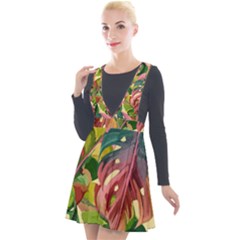 Monstera Colorful Leaves Foliage Plunge Pinafore Velour Dress by Maspions
