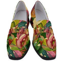 Monstera Colorful Leaves Foliage Women s Chunky Heel Loafers by Maspions