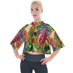 Monstera Colorful Leaves Foliage Mock Neck T-shirt