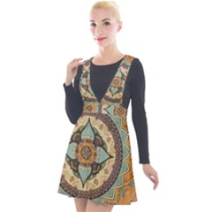 Mandala Floral Decorative Flower Plunge Pinafore Velour Dress