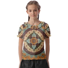 Mandala Floral Decorative Flower Kids  Frill Chiffon Blouse