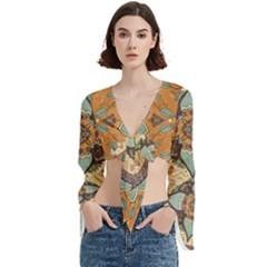 Mandala Floral Decorative Flower Trumpet Sleeve Cropped Top