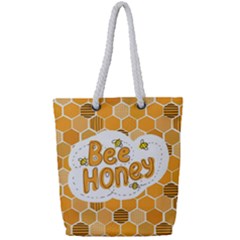 Bee Honey Honeycomb Hexagon Full Print Rope Handle Tote (small) by Maspions