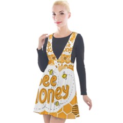 Bee Honey Honeycomb Hexagon Plunge Pinafore Velour Dress by Maspions