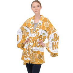 Bee Honey Honeycomb Hexagon Long Sleeve Velvet Kimono  by Maspions