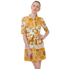 Bee Honey Honeycomb Hexagon Belted Shirt Dress