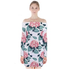 Flowers Hydrangeas Long Sleeve Off Shoulder Dress