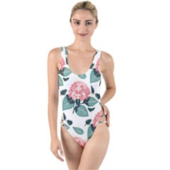 Flowers Hydrangeas High Leg Strappy Swimsuit