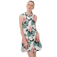 Flowers Hydrangeas Sleeveless Shirt Dress by Maspions