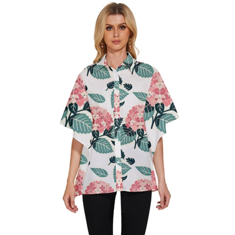 Flowers Hydrangeas Women s Batwing Button Up Shirt by Maspions