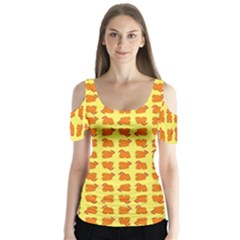 Pattern Shorts Watermelon Design Butterfly Sleeve Cutout T-shirt 
