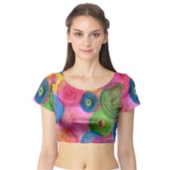Colorful Abstract Patterns Short Sleeve Crop Top by Maspions
