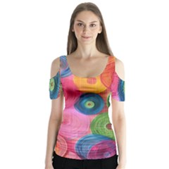 Colorful Abstract Patterns Butterfly Sleeve Cutout T-Shirt 