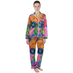 Colorful Abstract Patterns Women s Long Sleeve Satin Pajamas Set	