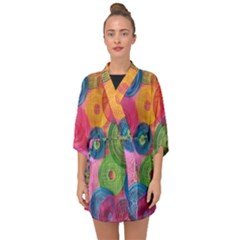 Colorful Abstract Patterns Half Sleeve Chiffon Kimono