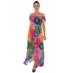 Colorful Abstract Patterns Off Shoulder Open Front Chiffon Dress