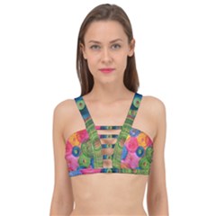 Colorful Abstract Patterns Cage Up Bikini Top