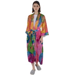 Colorful Abstract Patterns Maxi Satin Kimono by Maspions