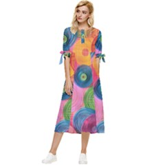 Colorful Abstract Patterns Bow Sleeve Chiffon Midi Dress