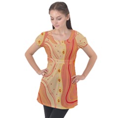 Lines Abstract Colourful Design Puff Sleeve Tunic Top