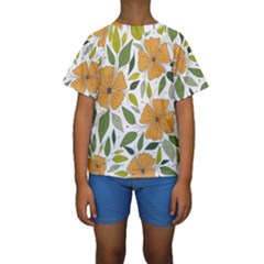 Flower Petal Plant Leaves Kids  Short Sleeve Swimwear