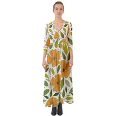 Flower Petal Plant Leaves Button Up Boho Maxi Dress