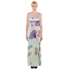 Flower Paint Flora Nature Plant Thigh Split Maxi Dress