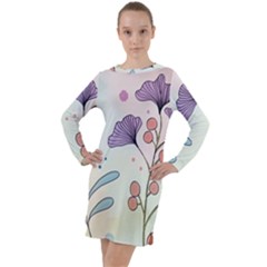 Flower Paint Flora Nature Plant Long Sleeve Hoodie Dress by Maspions