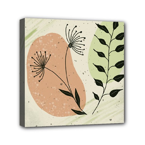 Flora Floral Flower Nature Plant Doodle Mini Canvas 6  X 6  (stretched)