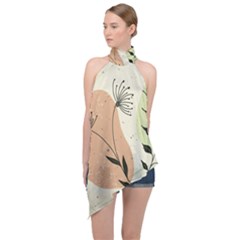 Flora Floral Flower Nature Plant Doodle Halter Asymmetric Satin Top