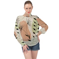 Flora Floral Flower Nature Plant Doodle High Neck Long Sleeve Chiffon Top